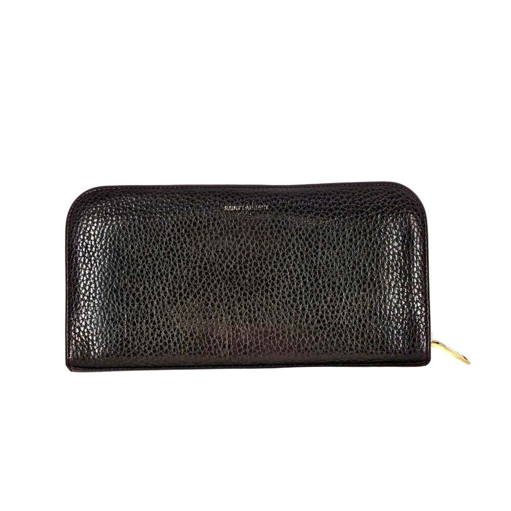 SAINT LAURENT PARIS DARK BROWN CONTINENTAL WALLET – GOLD ZIP – PEBBLED LEATHER